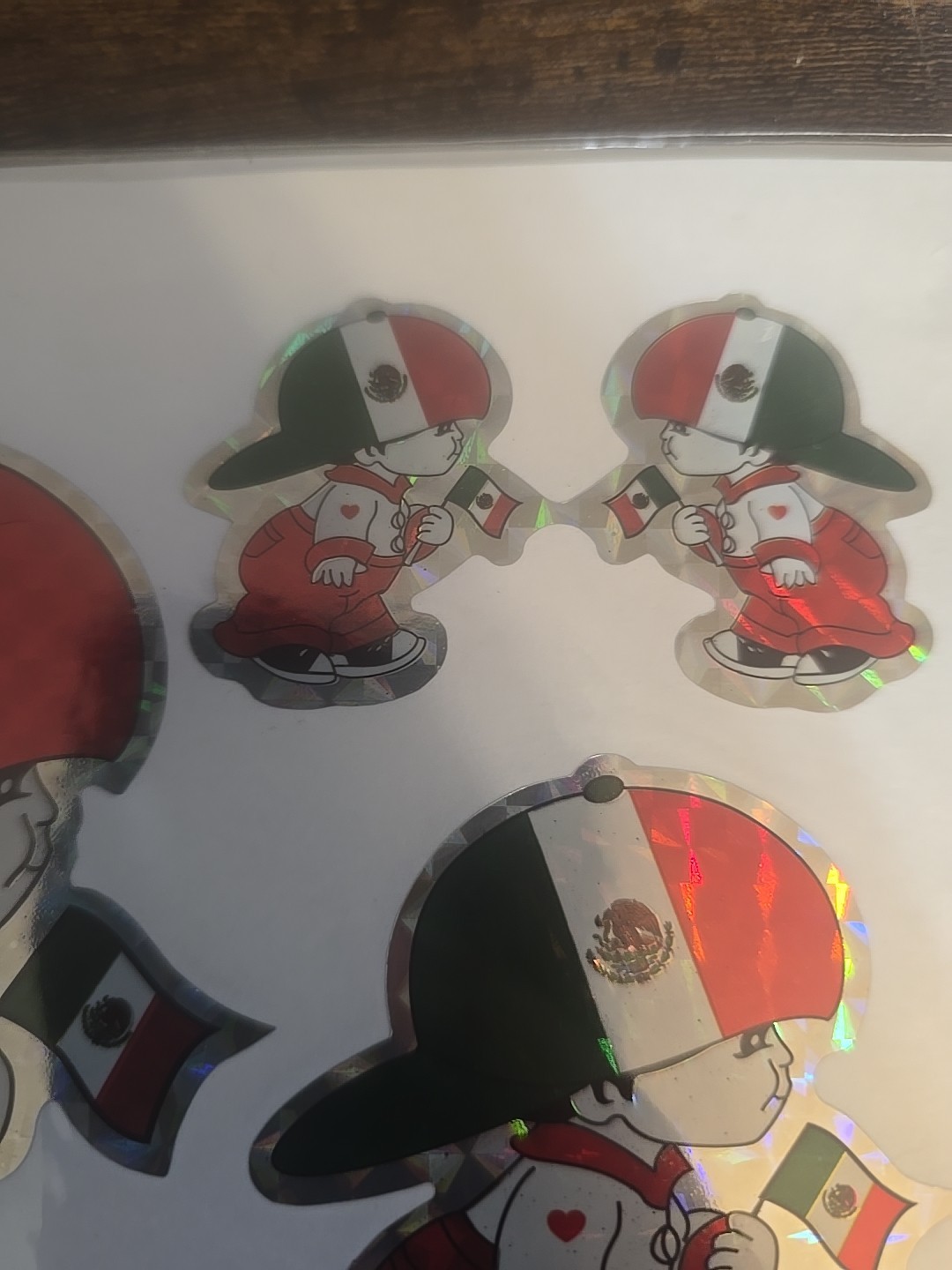 Mexican Boy holding Mexican flag Laser Sticker 5 stickers on sheet- READ THE DSC