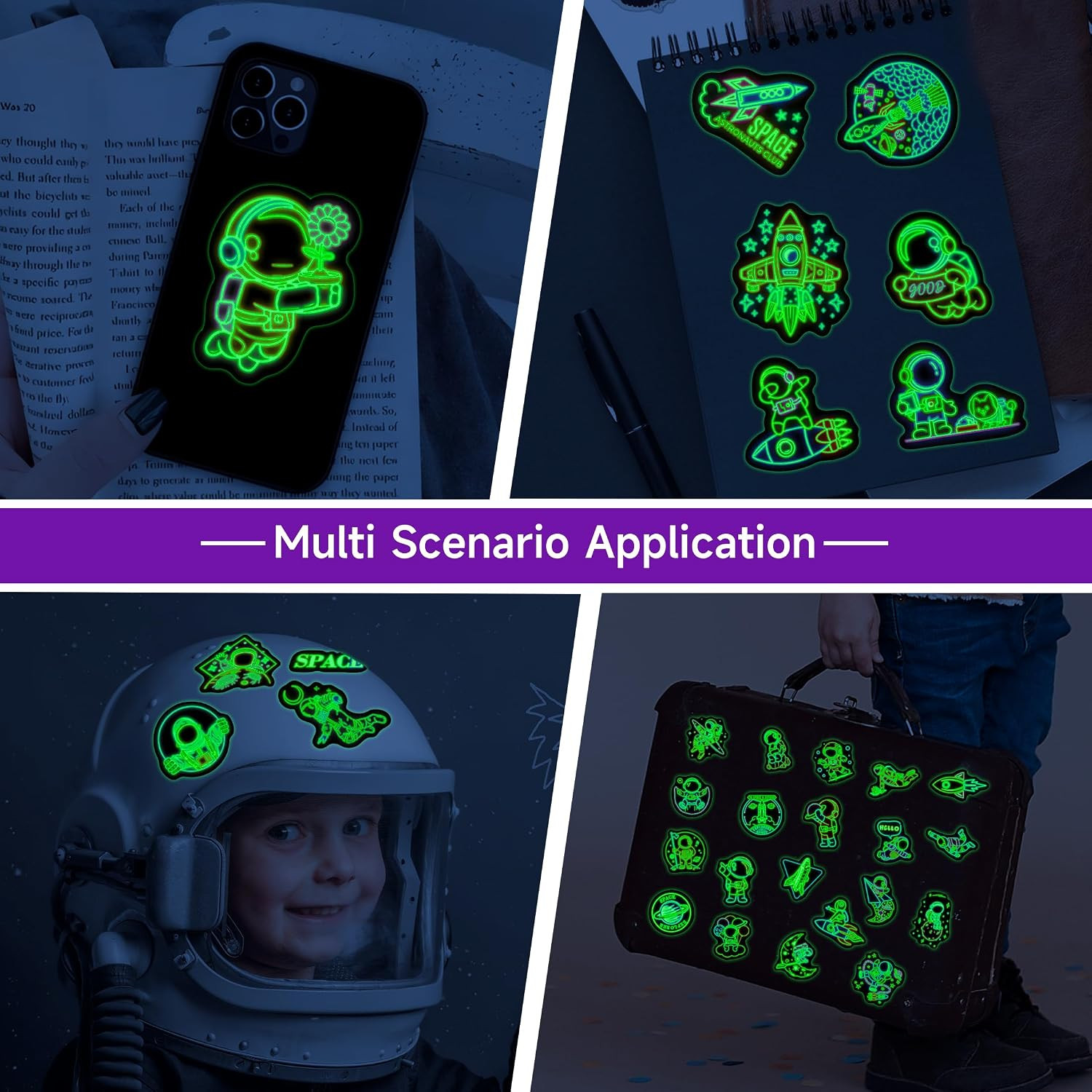 50 Pcs Glow in the Dark Space Themed Neon Stickers for Kids, Adults Waterproof