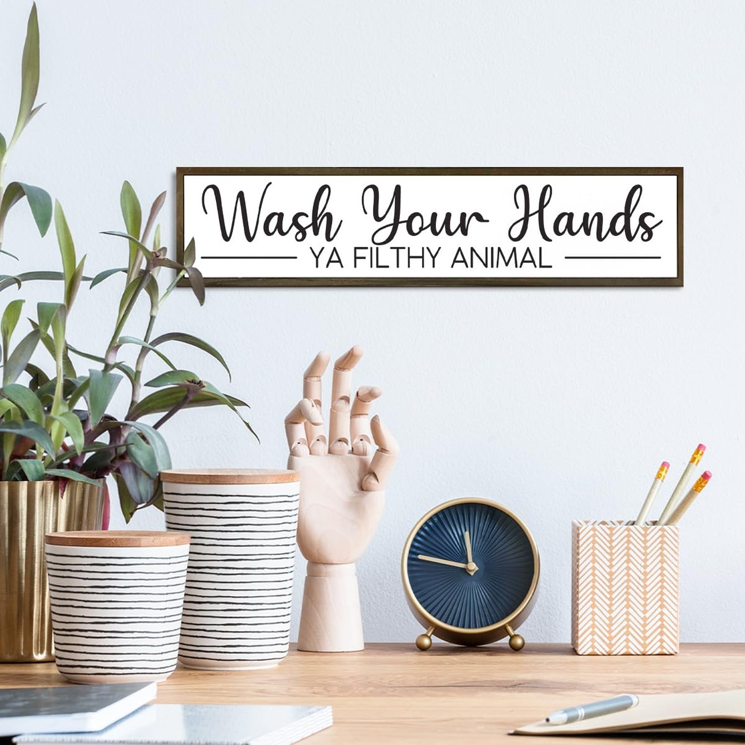 Rustic Classic Pine Wooden Sign, 'Wash Your Hands Ya Filthy Animal', Humorous…