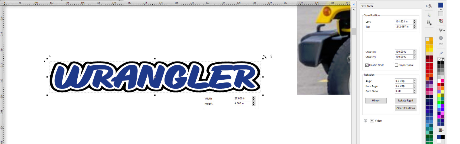 set of 2 WRANGLER decals 2 colors decal 4"H x 27"L