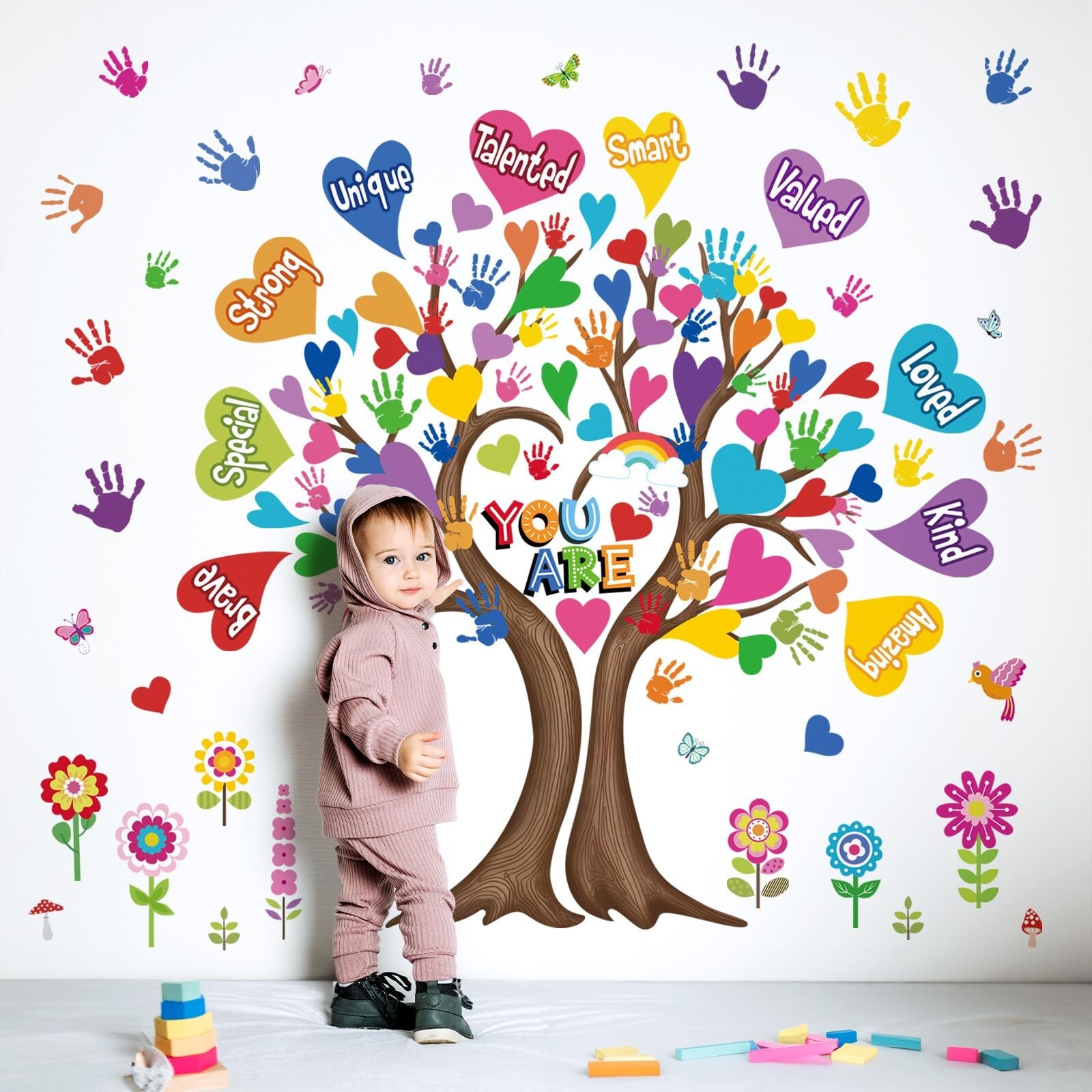 wondever Large Hearts Tree Handprint Wall Stickers Classroom Tree Inspiration…