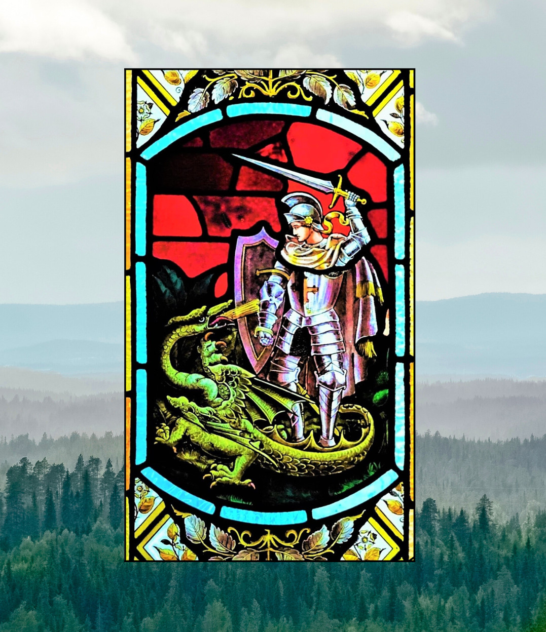 Dragon Faux Stained-Glass WINDOW CLING Size 8" Repositionable Vinyl