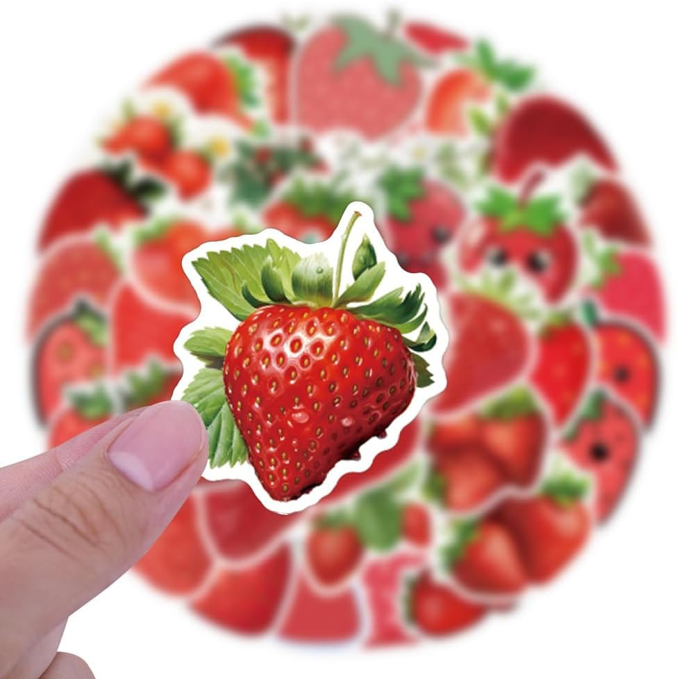 55 PCS Strawberry Stickers, Waterproof Vinyl Fresh Strawberry Decals for Skatebo