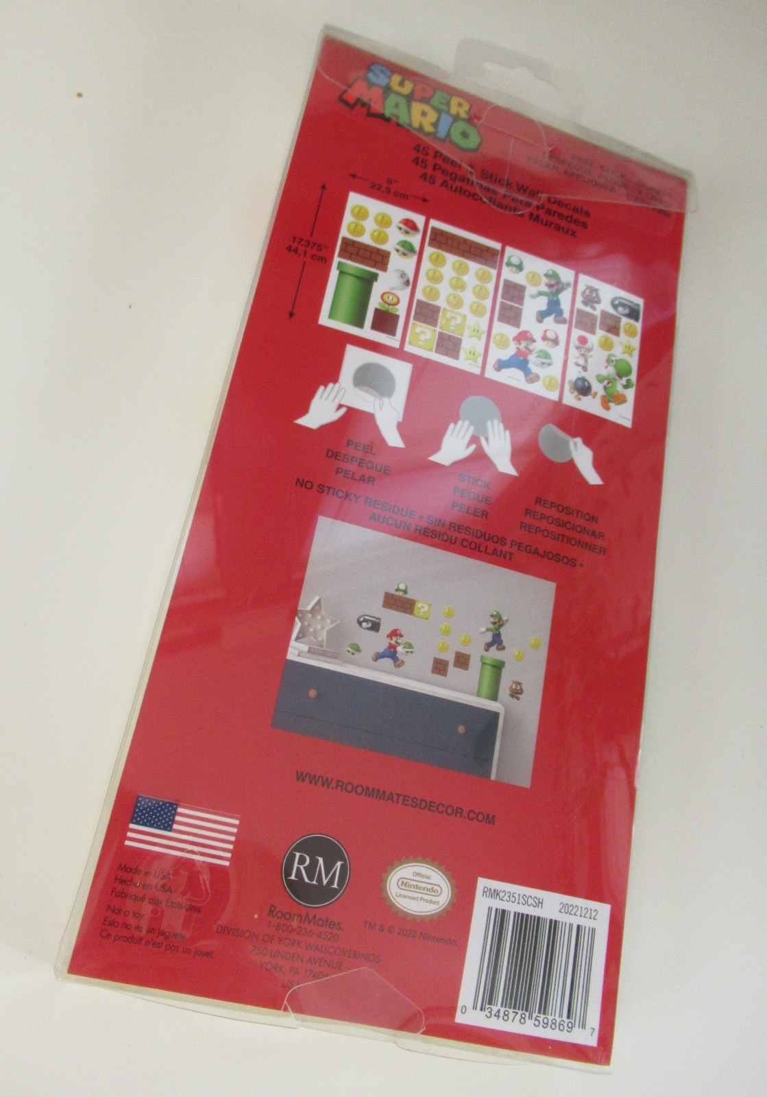 Nintendo Super Mario Wall Decals 45 Removable Peel and Stick RoomMates 2022 NEW