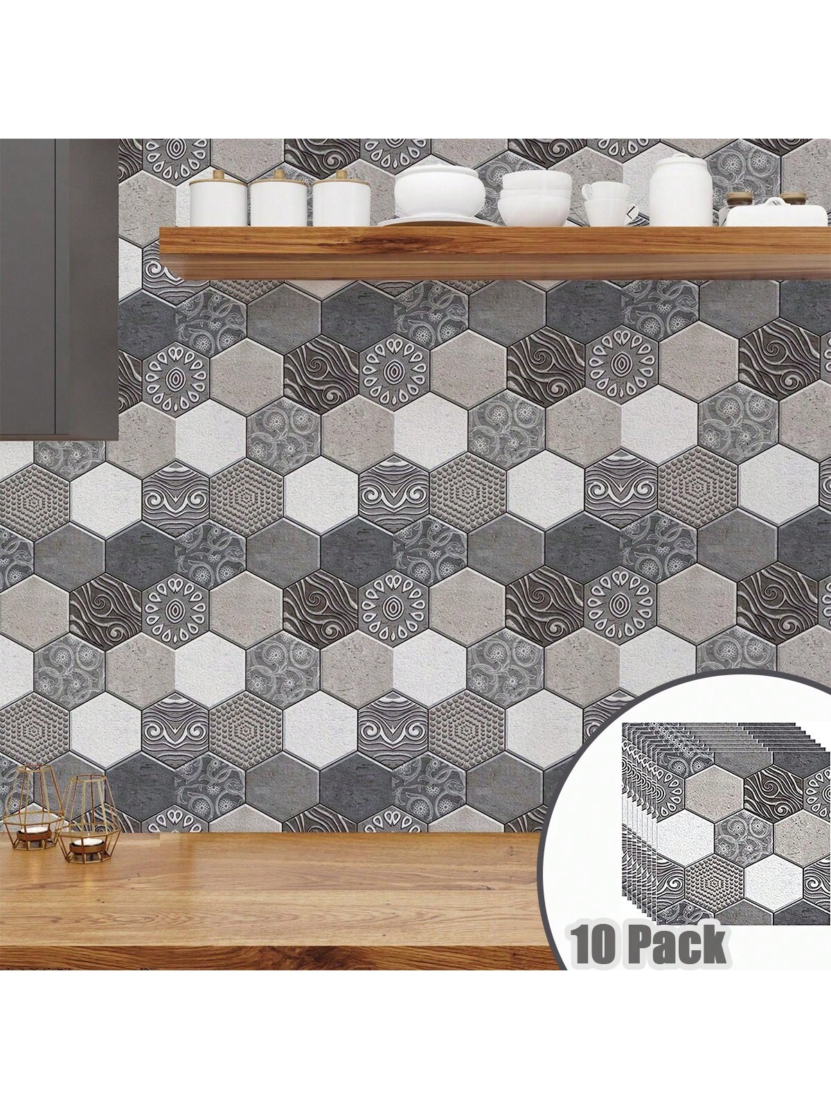 10Pack Brick Wallpaper Self Adhesive 3D Hexagon Tile Wall Sticker Geometric Foam