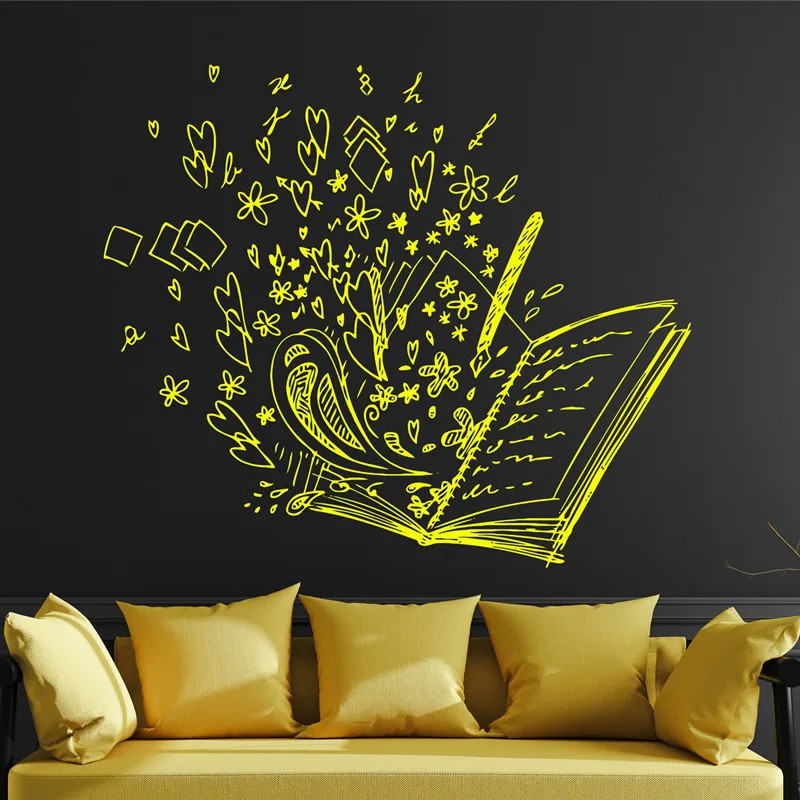 Hand Drawing Book Wall Decal Library Reading Room Study Room Decor Stickers
