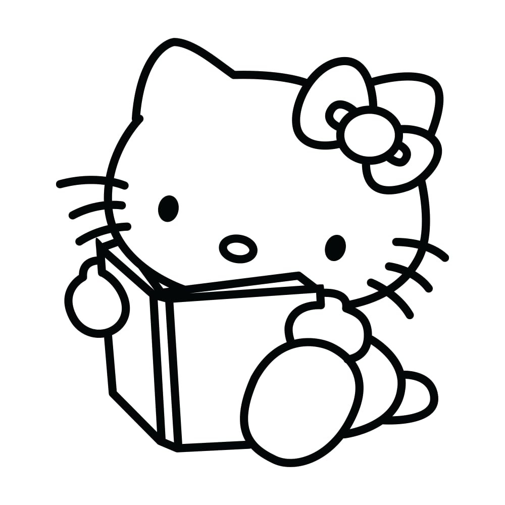 Reading Hello Kitty Black Vinyl Wall Decal – 20" x 22" Kawaii Aesthetic Wall …