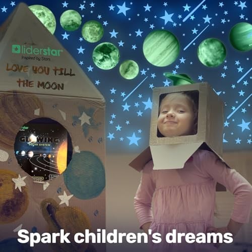 Glow in the Dark Wall Stickers Stars Planets Solar System 120 Pieces Blue Kids