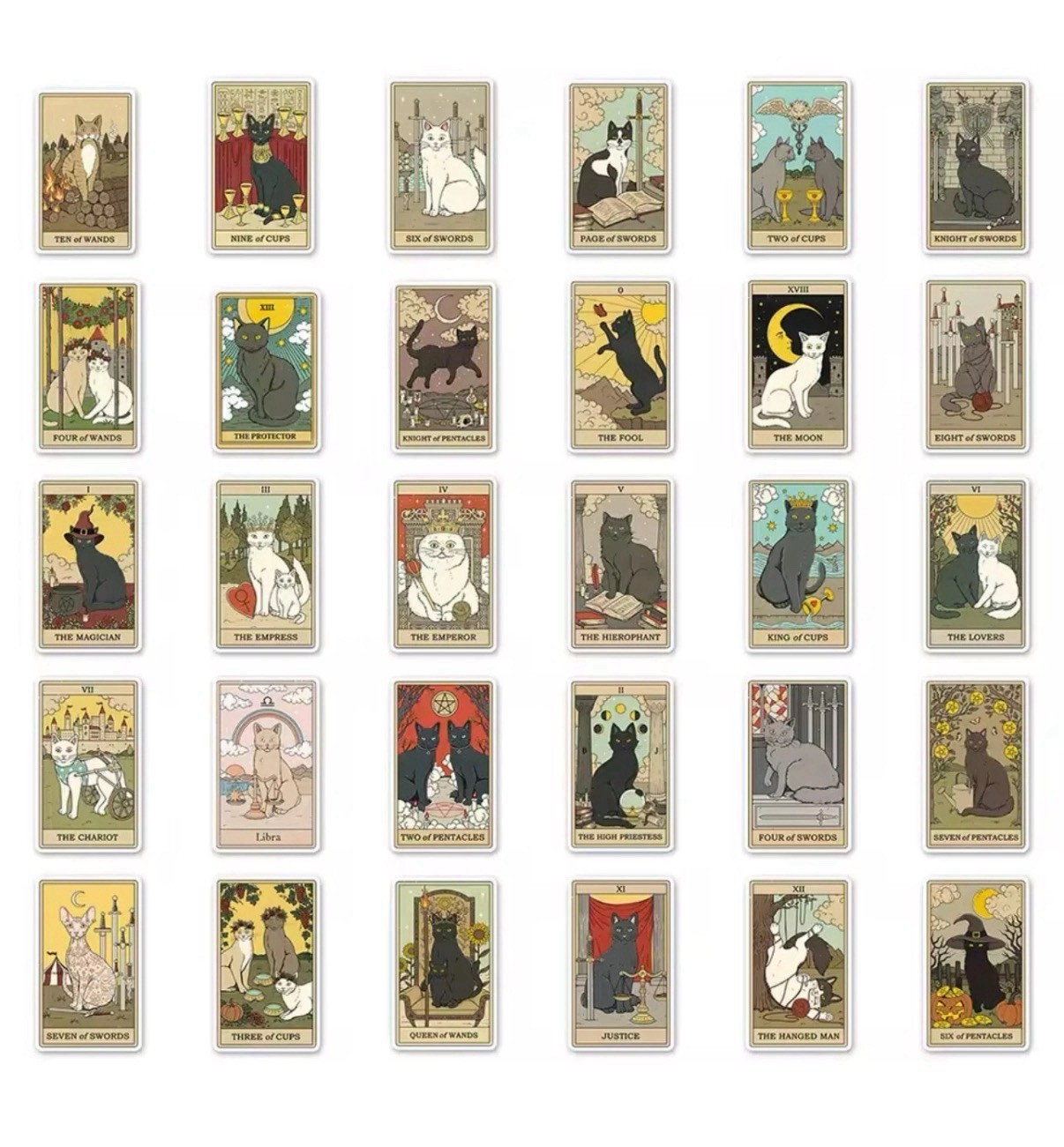 Cats Rule the Earth Tarot~78 Stickers Matte Cute Cat-Themed Divination Gift Set