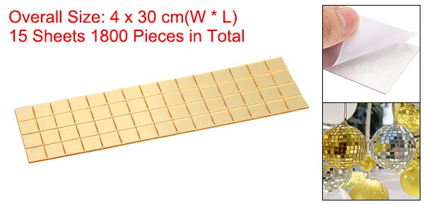 1800Pcs 15 Sheet 10x10mm Self Adhesive Mirror Mosaic Tiles Sticker Gold