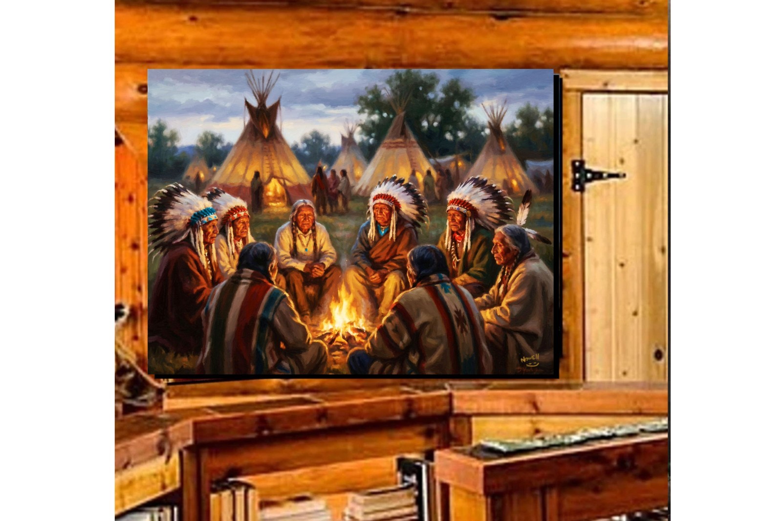 The War Council Native American Indian Art Historic Oil Painting SN/LE 25 Prints
