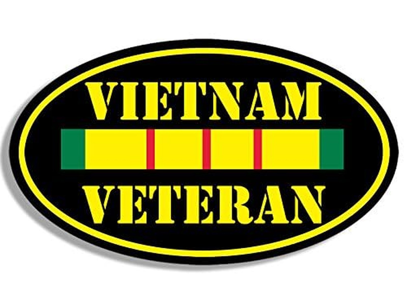 Black Oval Vietnam Veteran Sticker (Vet NAM Ribbon Proud with Ribbon Vinyl De…