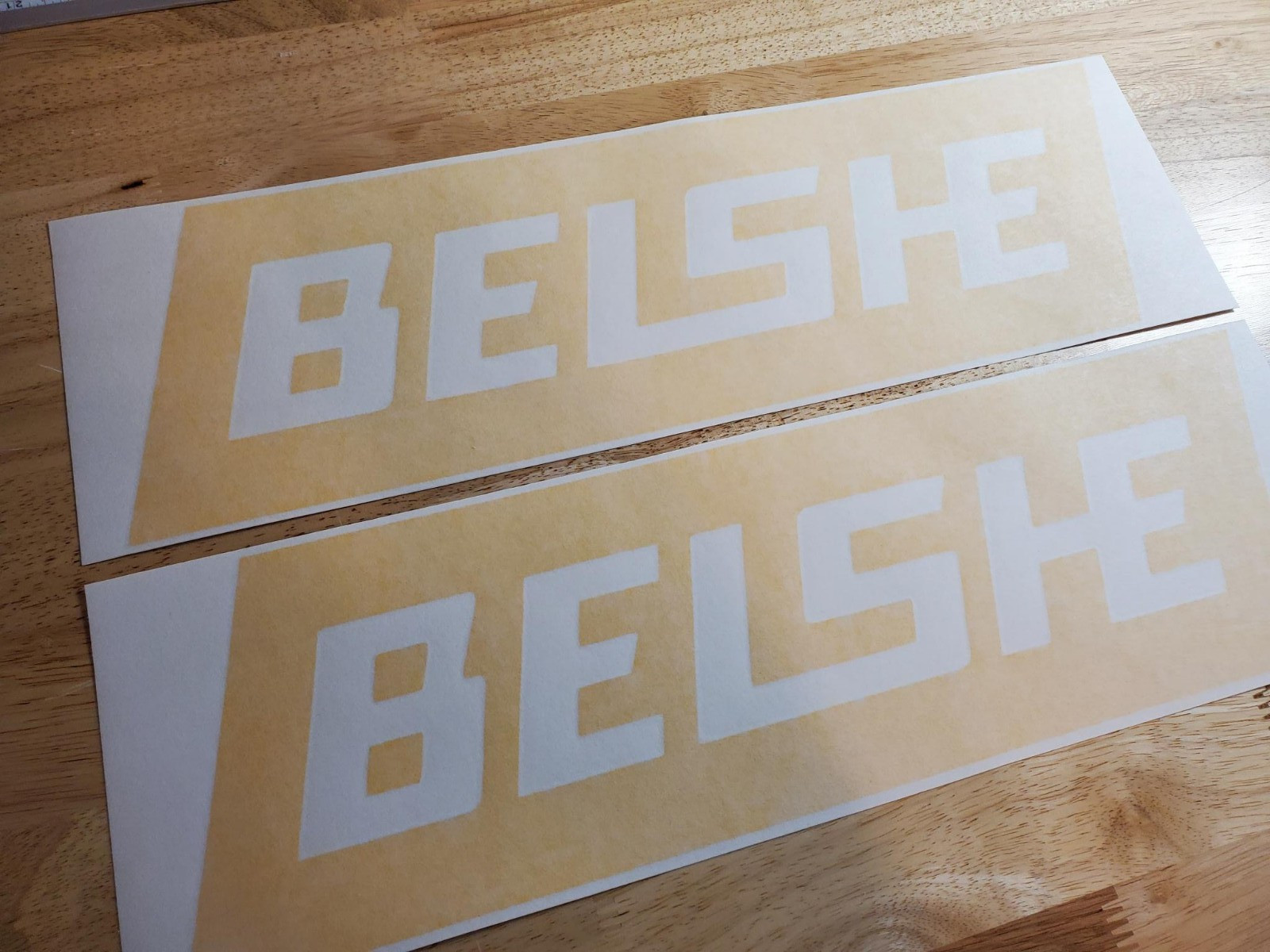 belshe trailer DECALS replacement Stickers (2) 8×2.5" Gloss yellow USA FAST