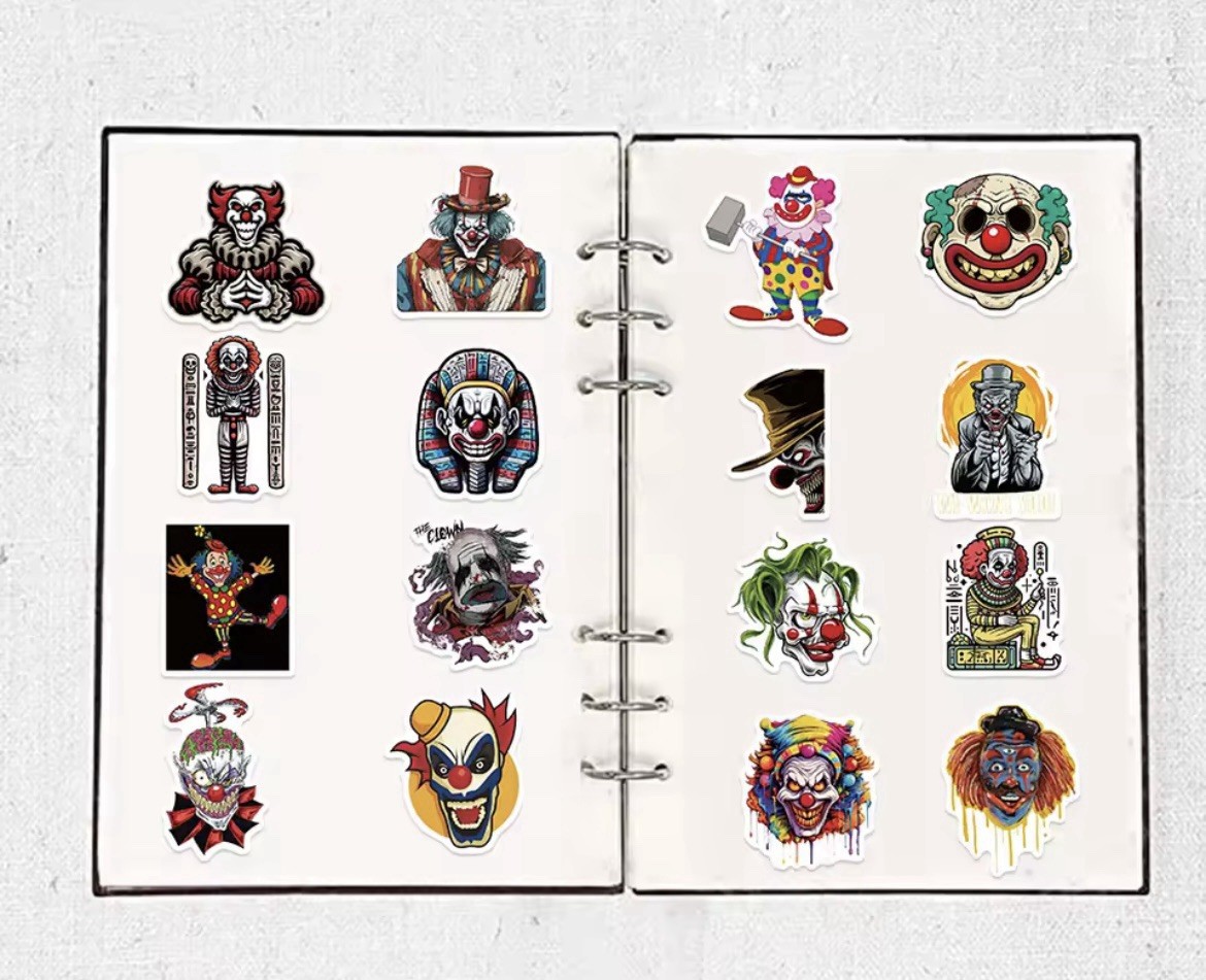 Clown Scary Style Stickers 50pk Mixed Matte Clown Horror Stickers FREE SHIPPING