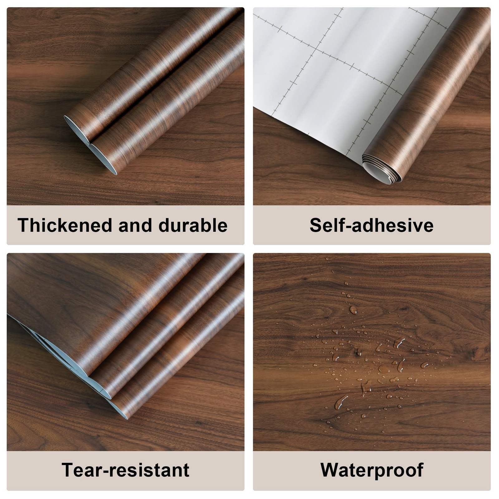 JSEVEM Walnut Wood Grain Contact Paper Wooden Peel and Stick Wallpaper Waterp…