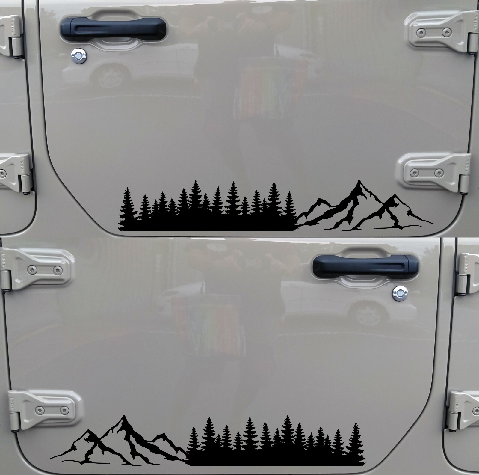 Pair Mirrored Mountain Tree Line Scene V1 Vinyl Decals | Treeline RV Camping
