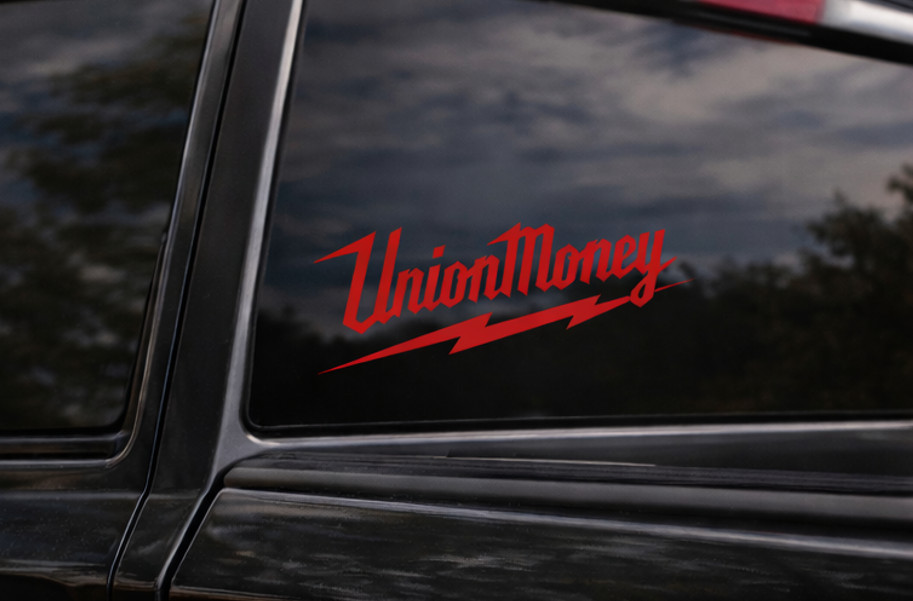 Union Money Funny Construction Hard Hat Sticker Vinyl Die Cut Sticker