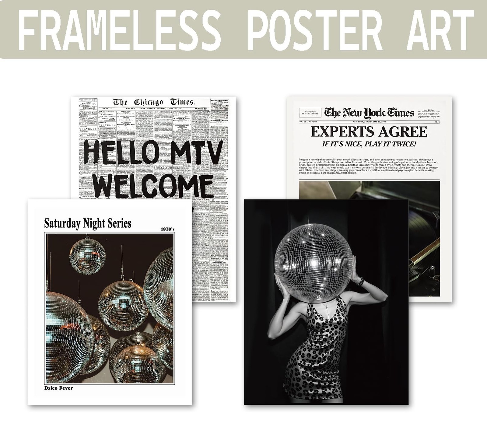 KDHTY Vintage 70s Disco Ball Newspaper Prints Wall Art,Retro Room Cheetah Pri…