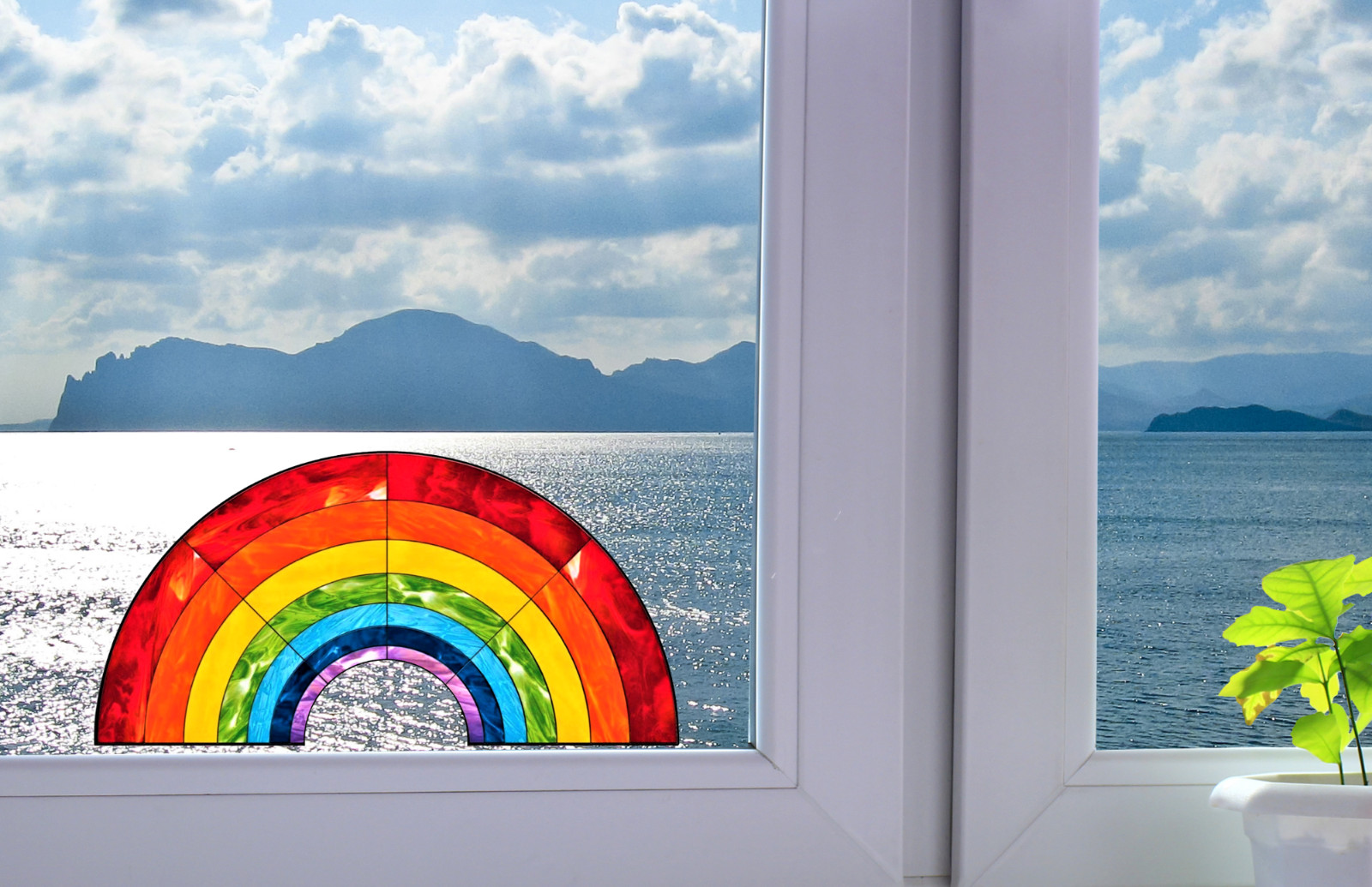 Rainbow Faux Stained Glass WINDOW CLING ~ Sun-catcher Size 10.6" Vinyl