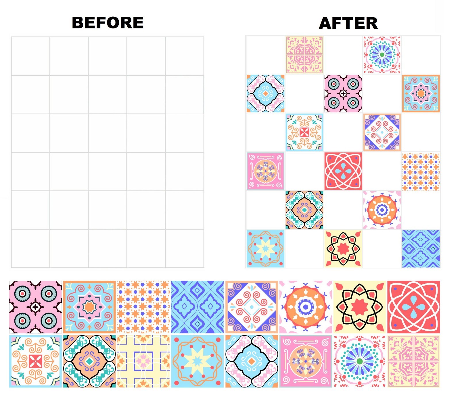 Mosaic Pattern Stickers Transfers For 150mm x 150mm & 6" inch Square Tiles GT05