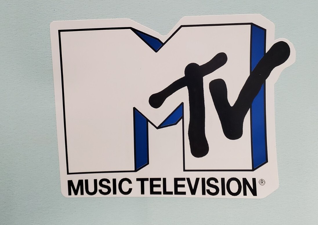 New MTV Vinyl Sticker Music Television 80's 90's 4" X 5.25" White /Blue
