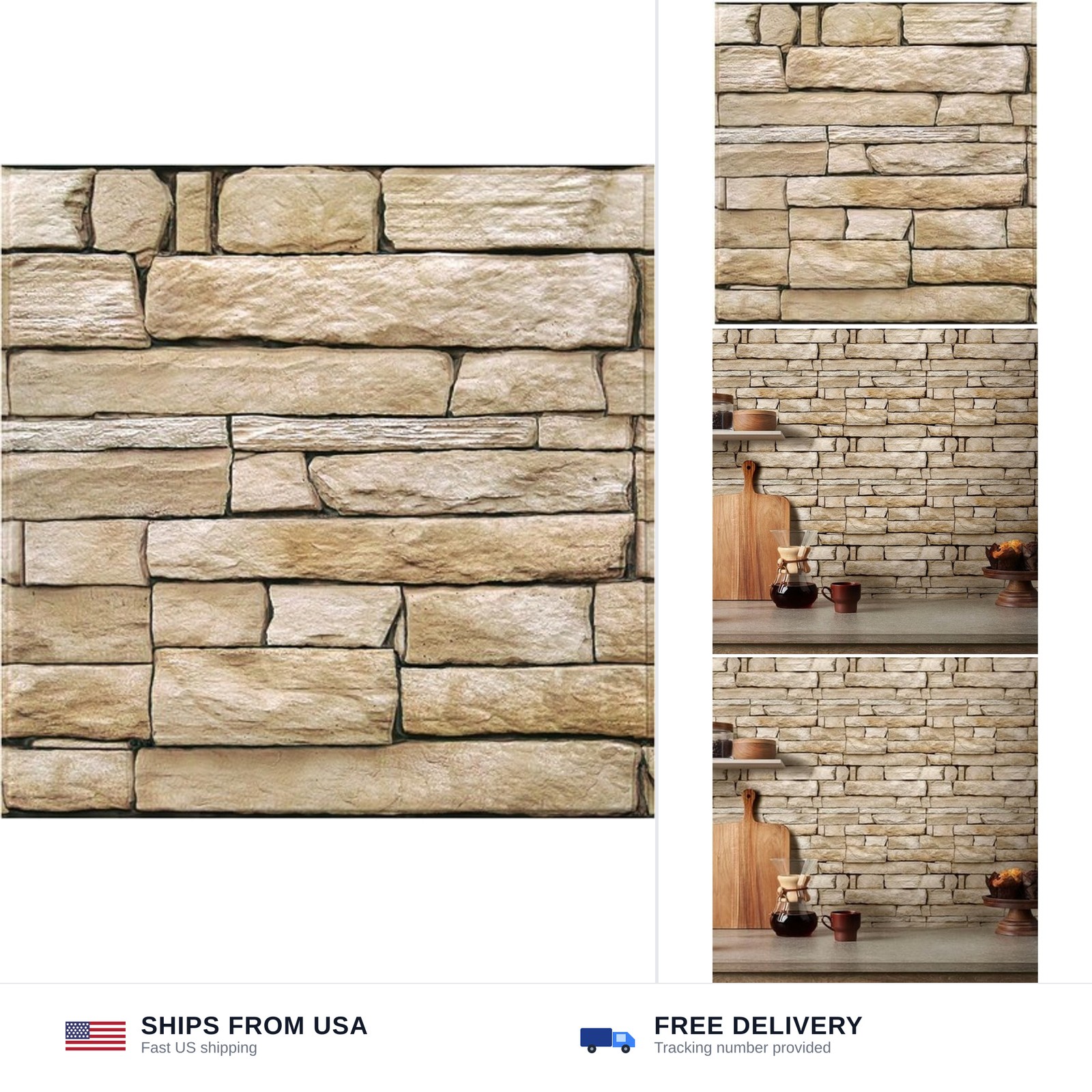 3D Faux Stone Wall Panels Peel and Stick, 10 Pcs 11.8" x 11.8", Stone-Look Te…