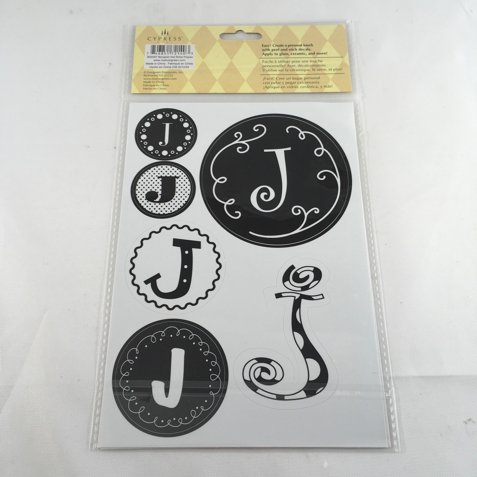 Stick-A-Round Peel And Stick Monogram "J" Assorted Decals Cypress Home