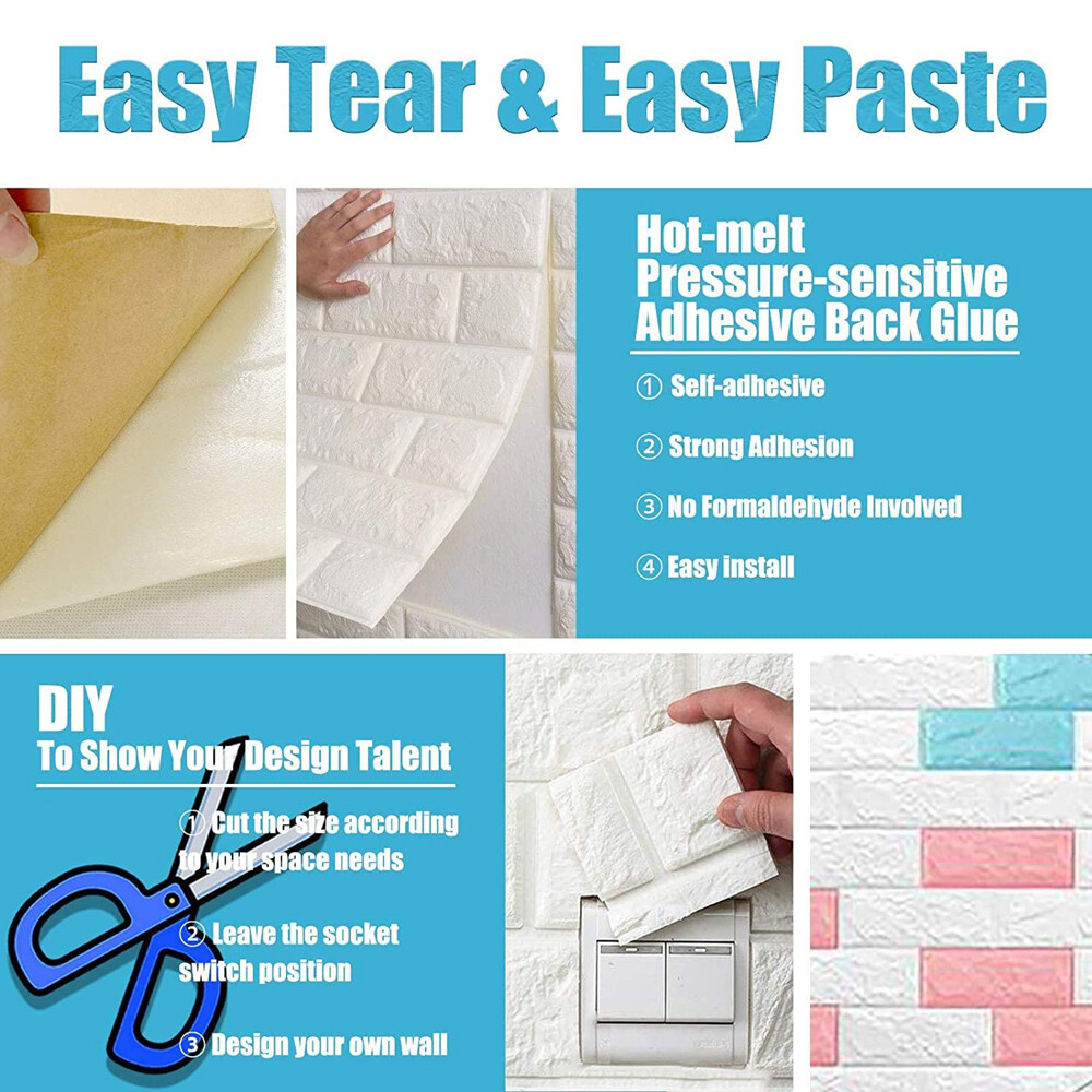 10PCS Large 3D Soft Tile Brick Wall Sticker Self-Adhesive Waterproof Foam Panel