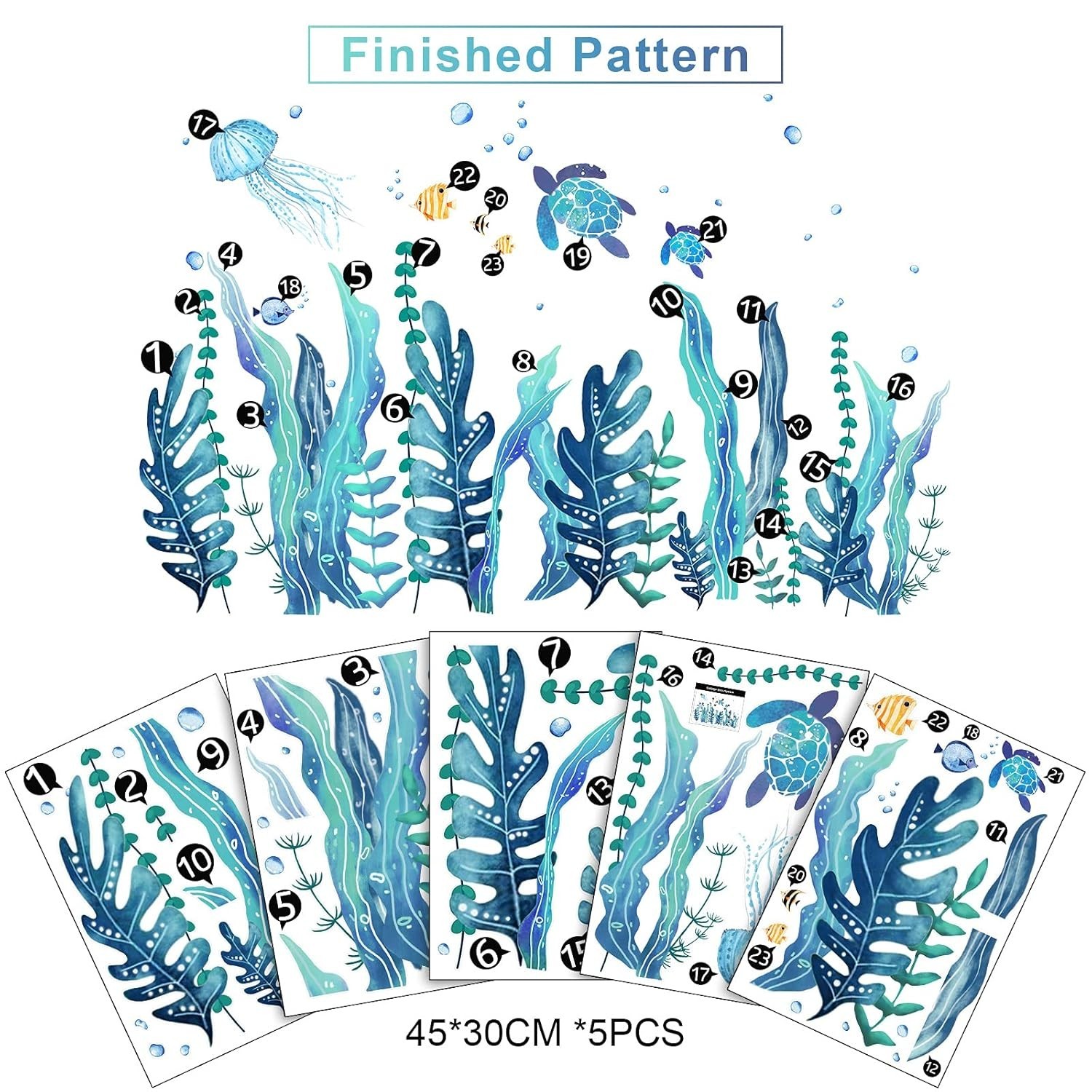5 Sheets Ocean Sea Turtle Wall Decals Stickers Under The Sea Stickers Seaweed…