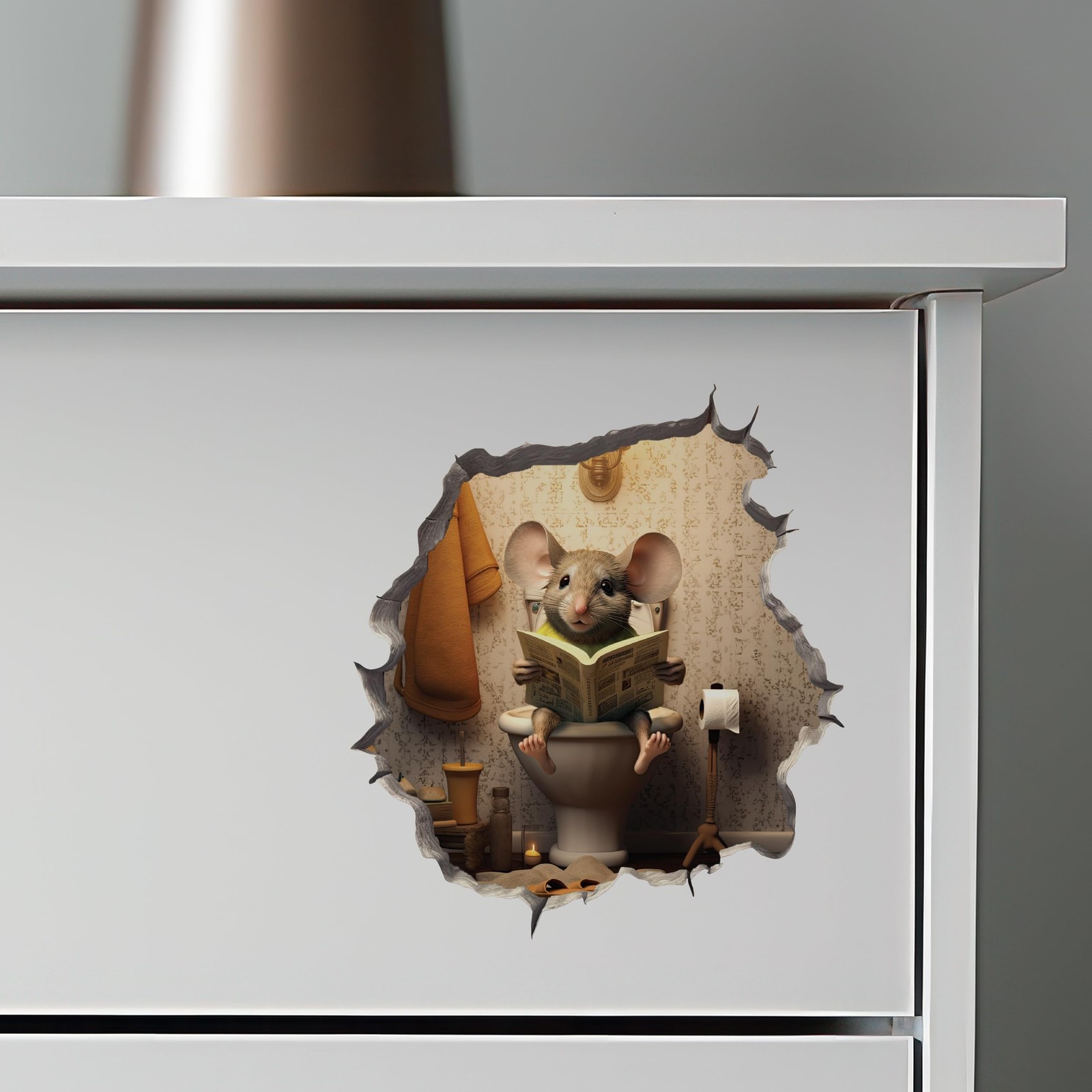 Unique Mouse Hole Sticker 3D Effect Toilet Sitting Mouse Wall Decal Home Decor