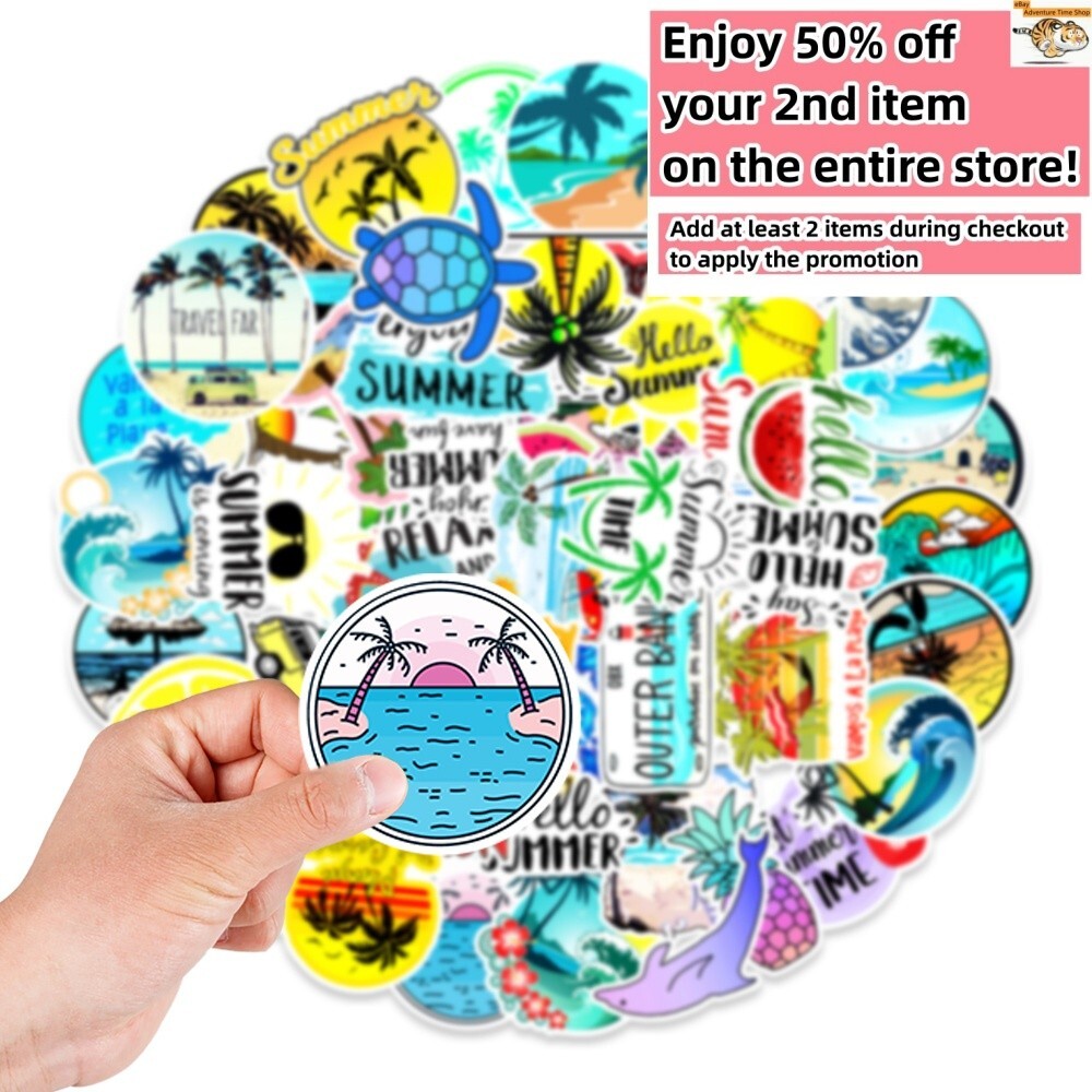 50 Pcs Stickers Summer Vacation Beach Tree Luggage Skateboard Car Phone Vinyl