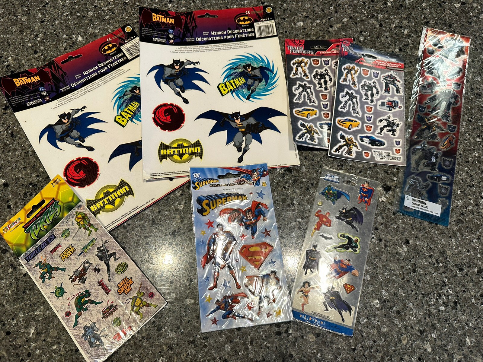 Lot Of 8 Full Sheets Of Assorted Bat MAN Stickers Transformers Ninja Turtles Etc