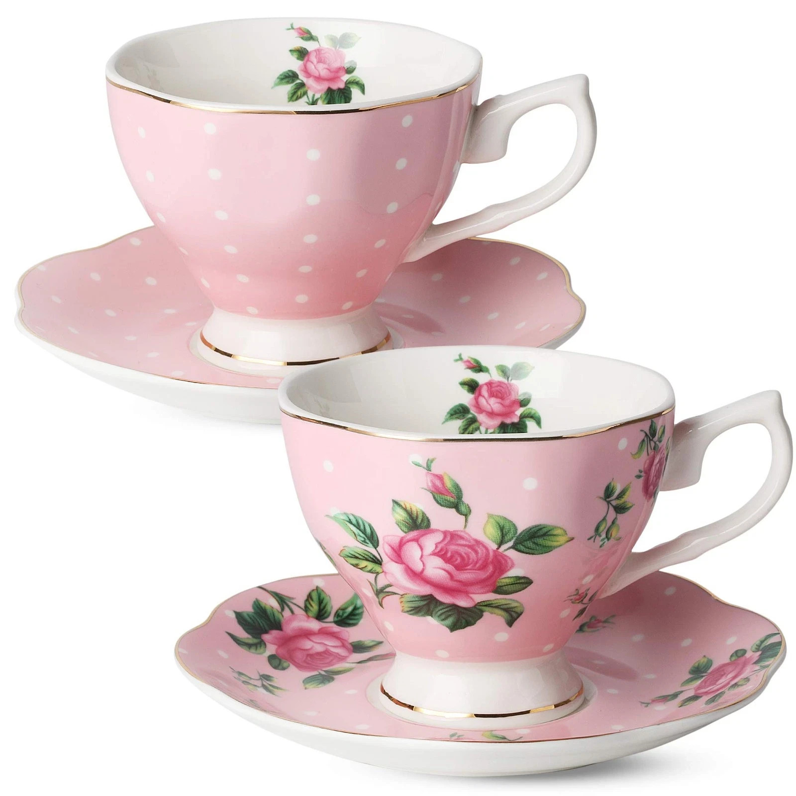 BTaT- Floral Tea Cups and Saucers Set of 2 (8 oz), Porcelain Tea Cup Sets, Pa…