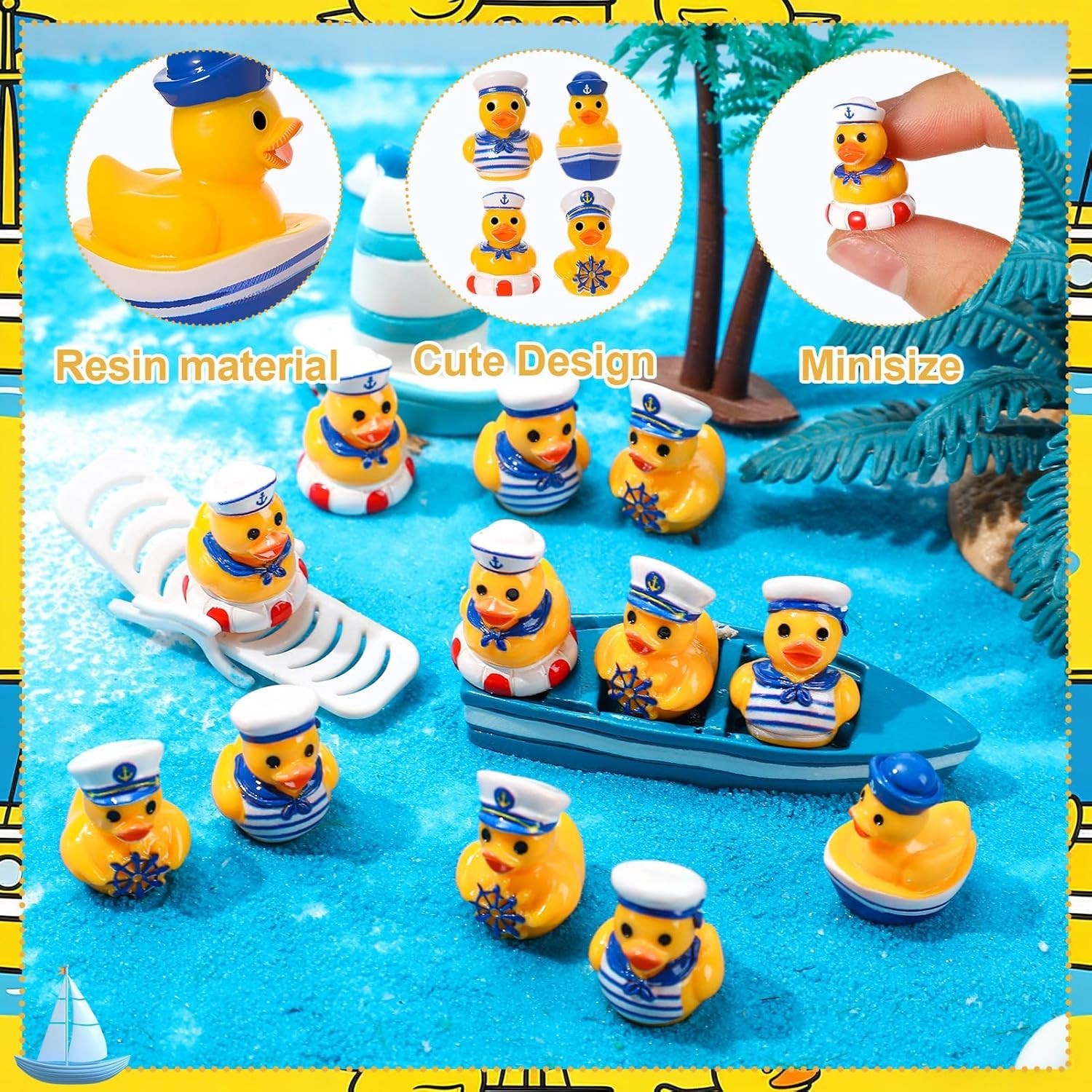 60Pcs Mini Resin Sailor Cruise Ducks, Tiny Cruise Duck for Hiding, Miniature Sai