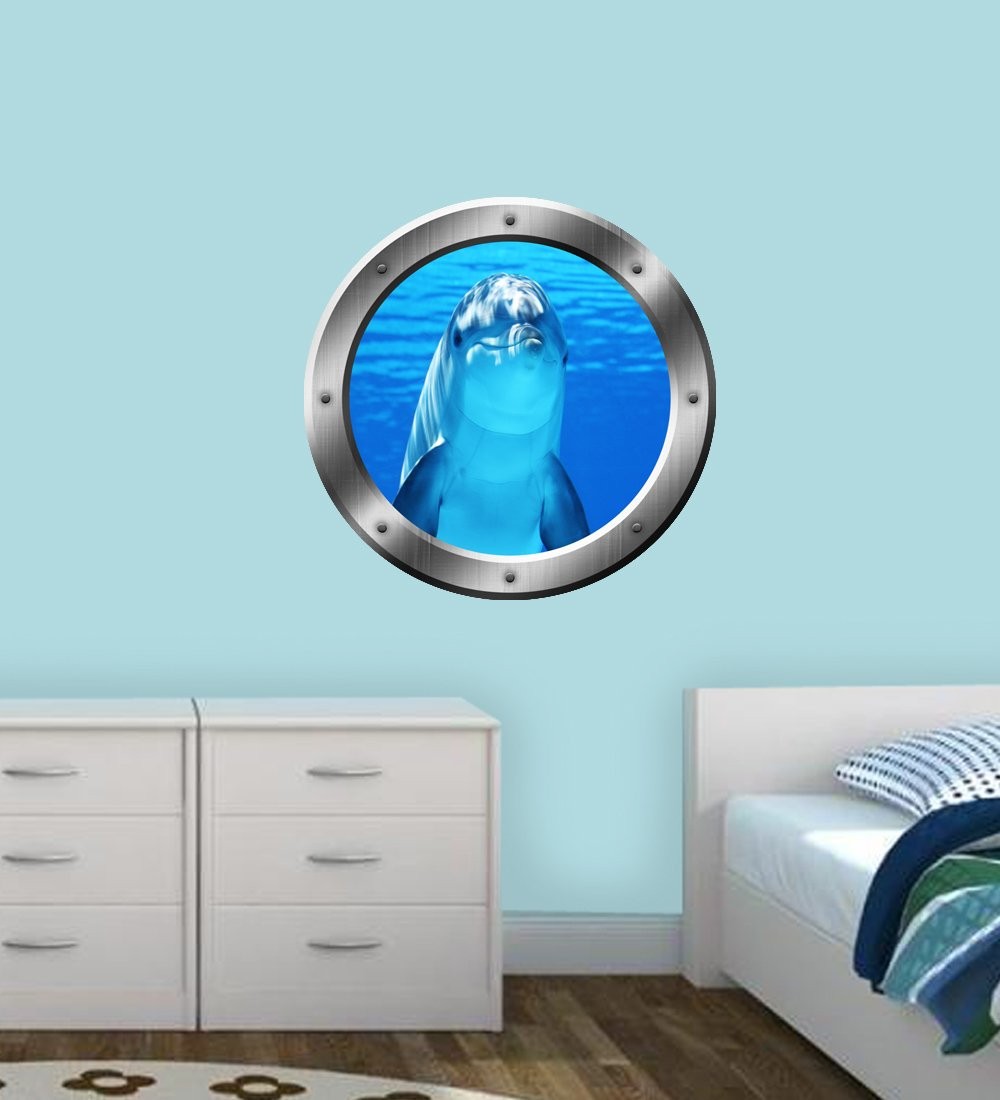 Porthole Window Dolphin Porpoise Wall Decal, 3D Ocean Porthole Wall Sticker, …