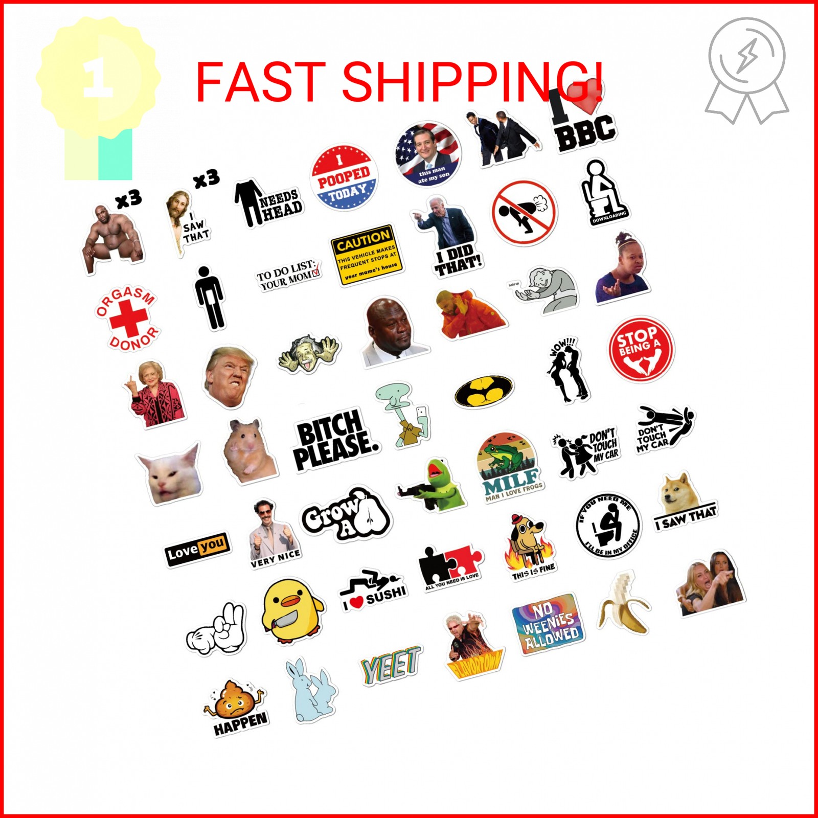 105pcs Funny Stickers for Adults, Prank Meme (Dirty) Large Sticker Pack for Bump
