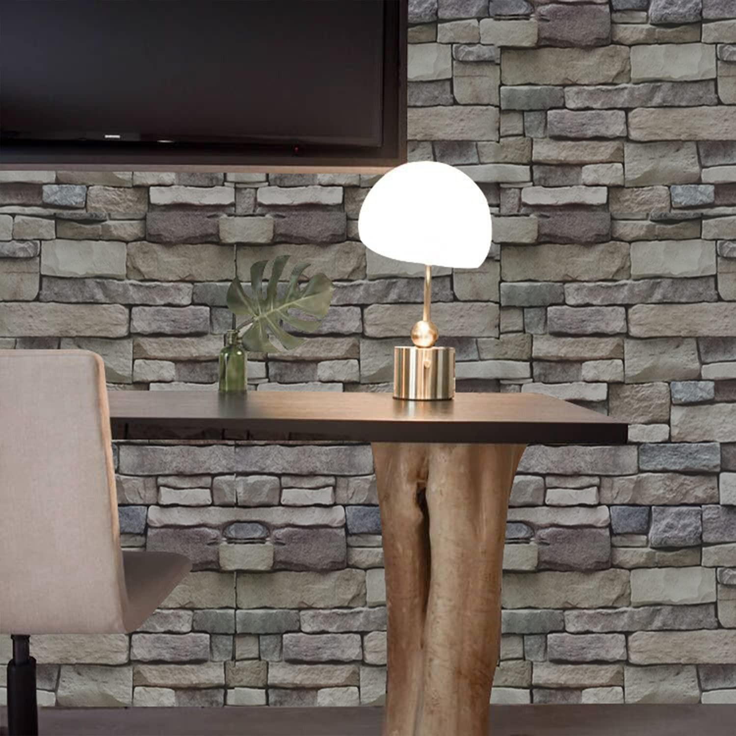 Ohmywor Stone Peel and Stick Wallpaper 17.7"x 118" Self-Adhesive Brick Wall P…