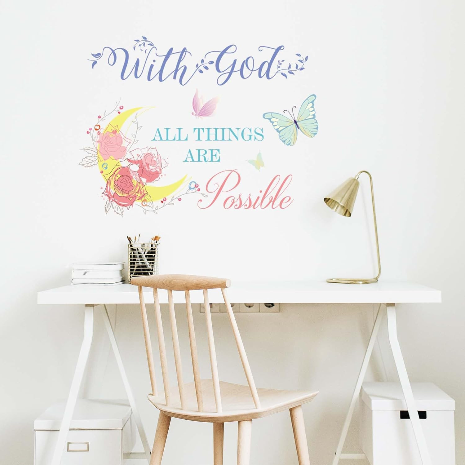 Inspirational Wall Decal with God All Things Are Possible, Vinyl Wall Decals Pee
