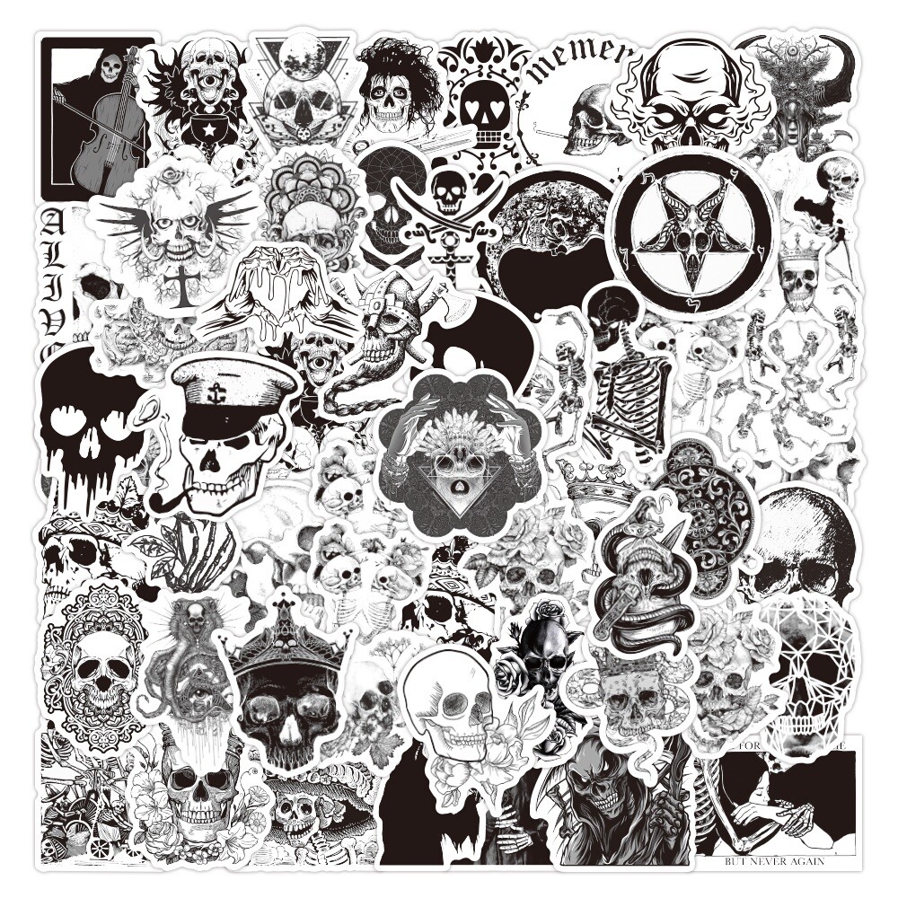 20 Random Skull Stickers Black and White Goth Decals Laptop Hydro Free Shipping