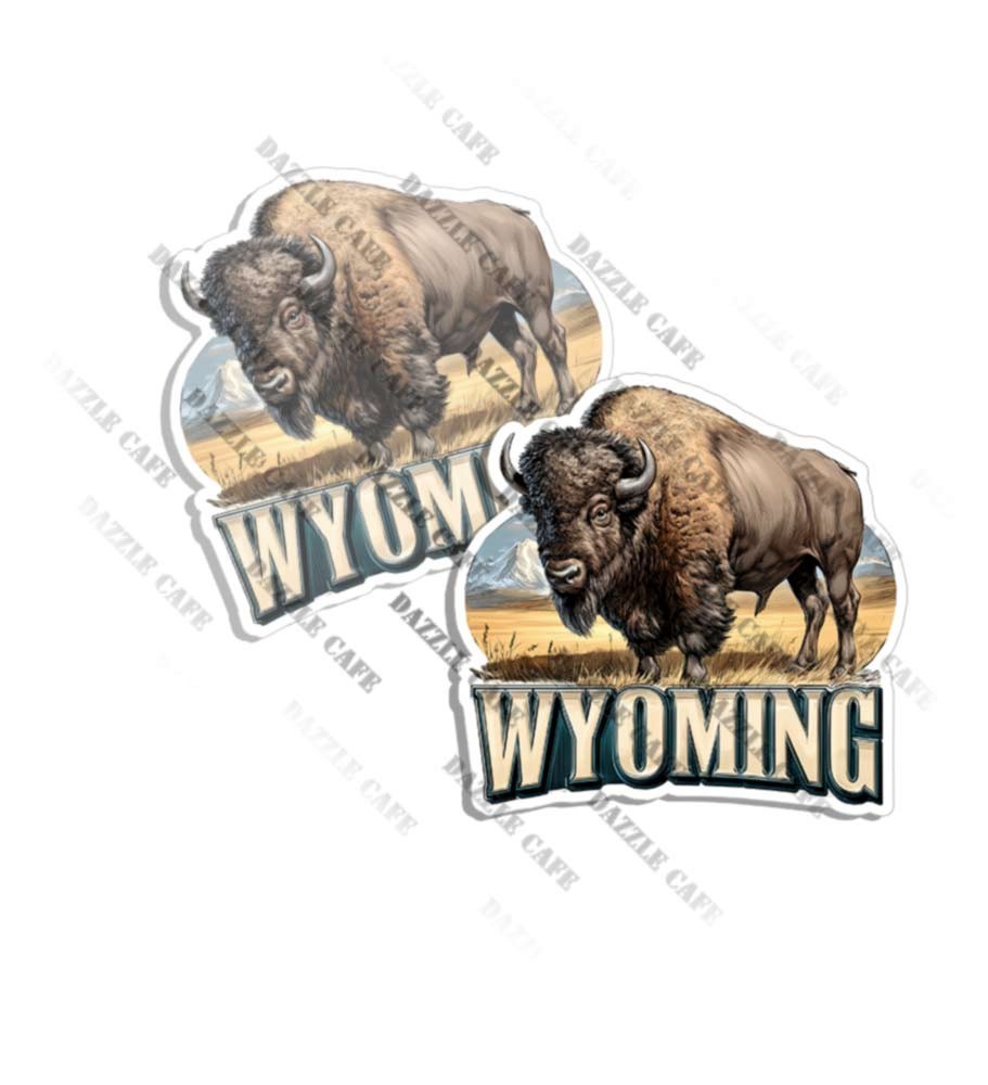 Wyoming State Bison Shaped Sticker Decal Vinyl Outdoors Made in USA 2 PACK