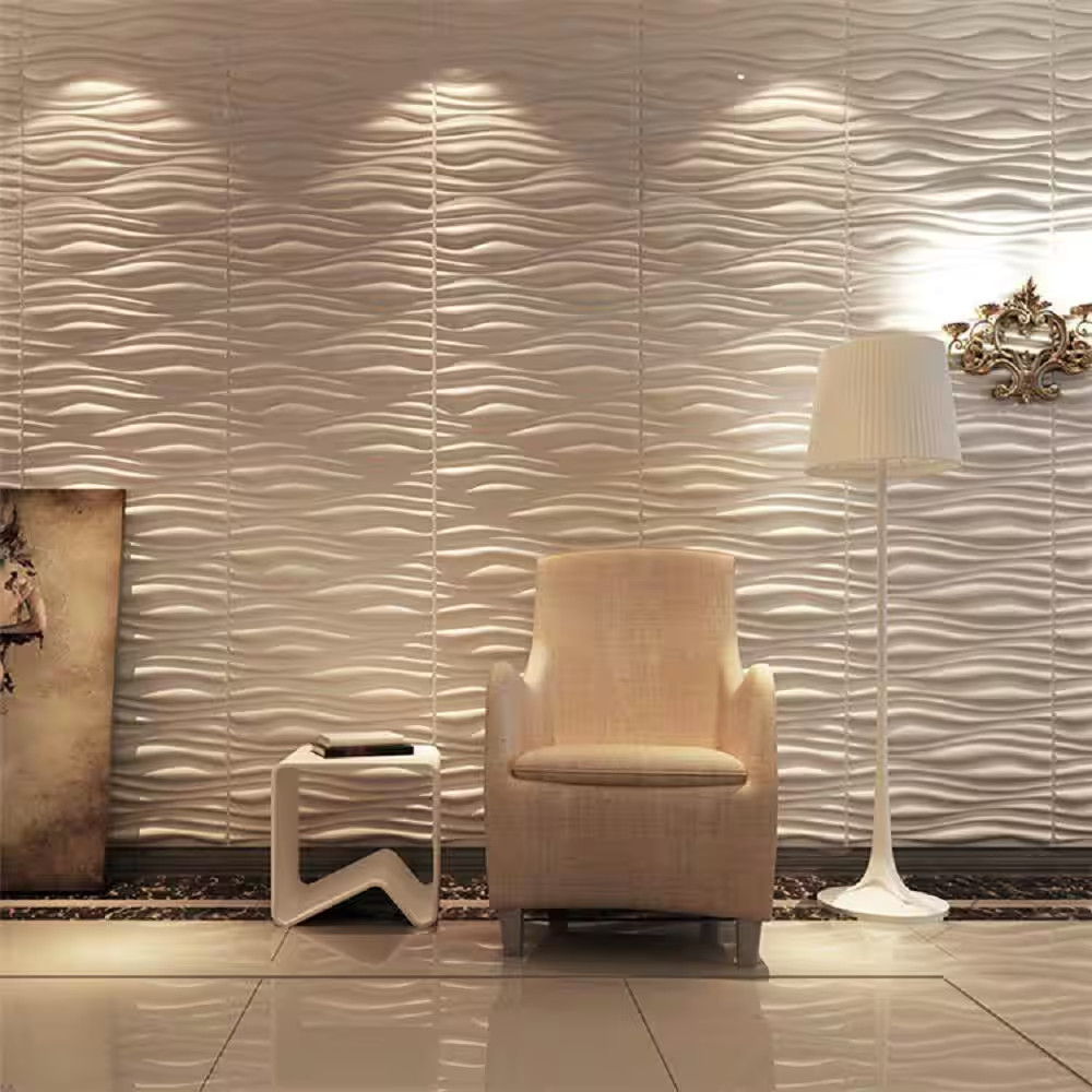 19.7 In. X 19.7 In. Decorative PVC 3D Wall Panels Wavy Wall Design (12-Pack)
