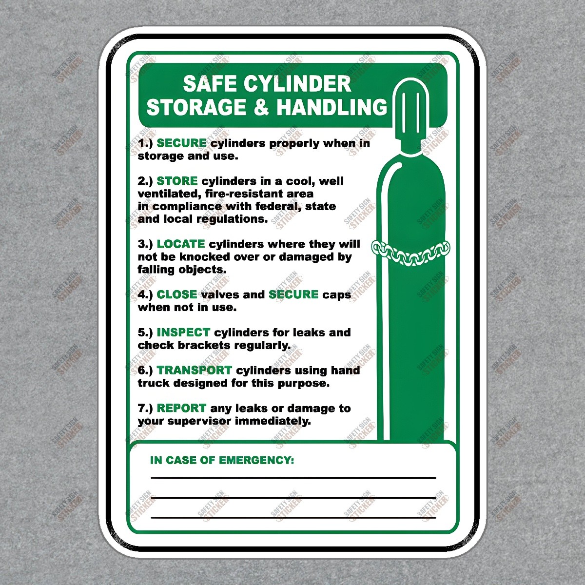 Safety Cylinder Storage & Handling Sticker OSHA Compliant Warning for #667898