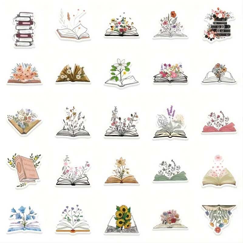BOOKS w/Flowers Vinyl Stickers ~ I LOVE READING Read BOOK NERD Teacher LIBRARIAN
