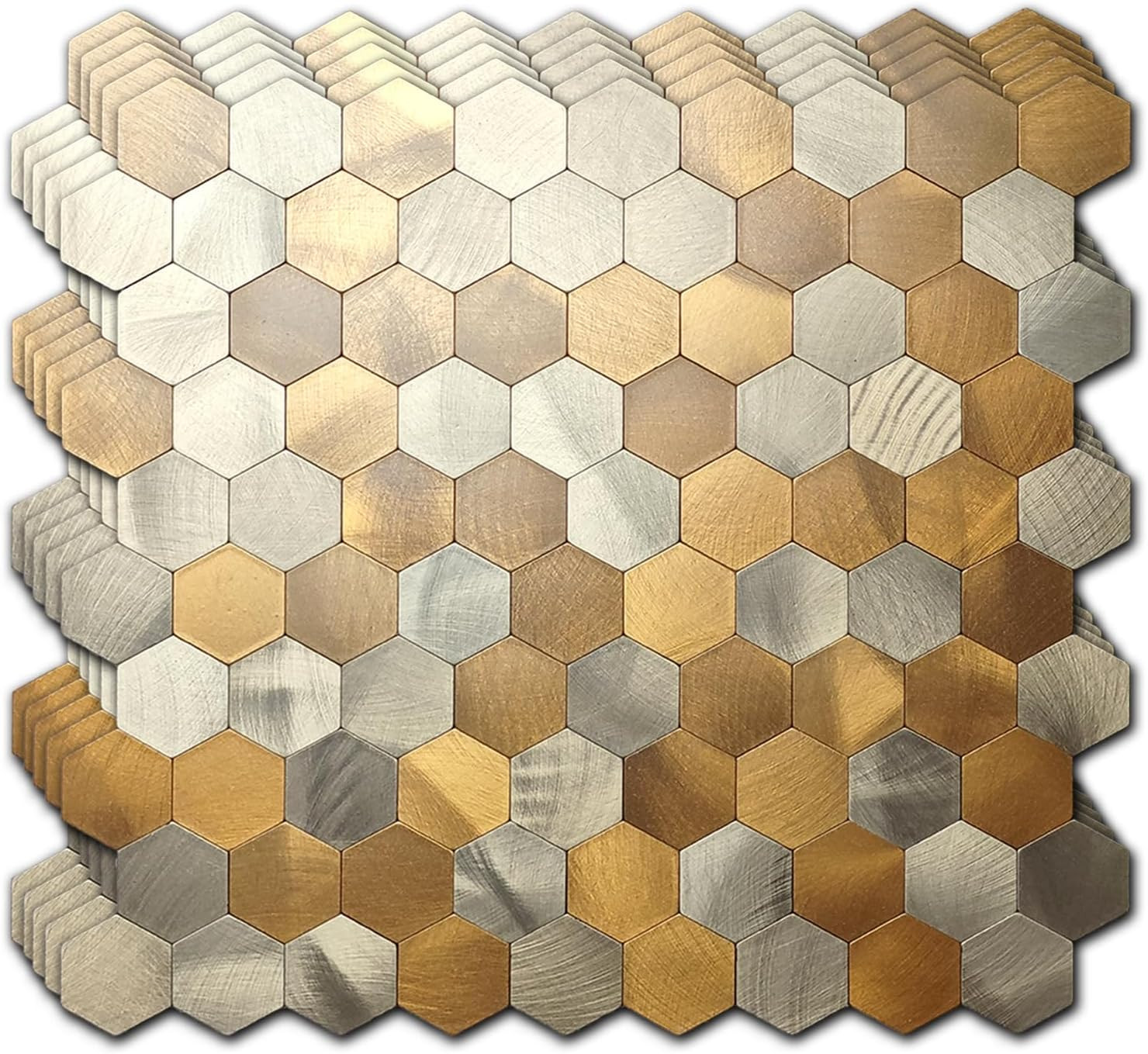 10Pcs Copper Hexagon Mosaic Wall Stickers, Waterproof & Self-Adhesive Decor