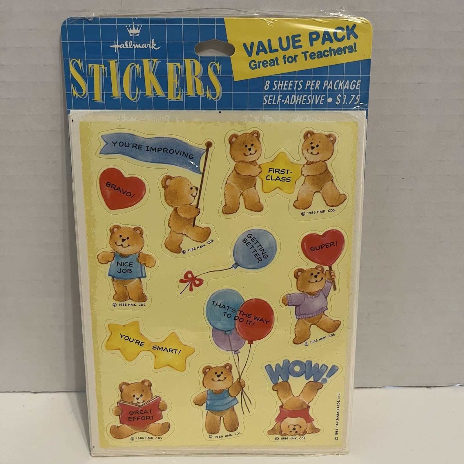 Vintage 1986 Hallmark Stickers ~ 8 Sheets ~ Sealed Package