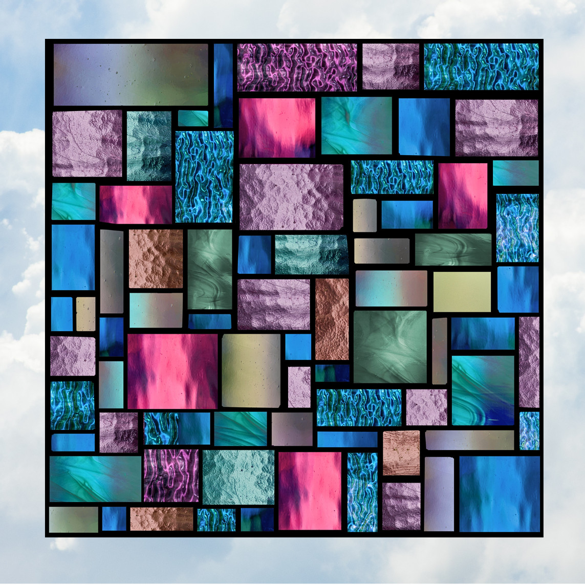 Geometric Squares & Rectangles Faux Stained-Glass WINDOW CLING Size 8" Vinyl