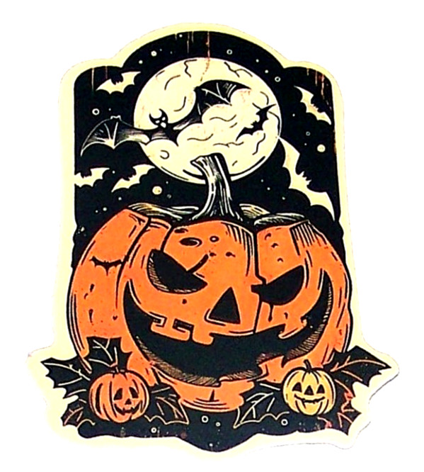 HALLOWEEN Themed Die Cut Sticker Decal All Hallows Eve Holiday – Pumpkin & Bats
