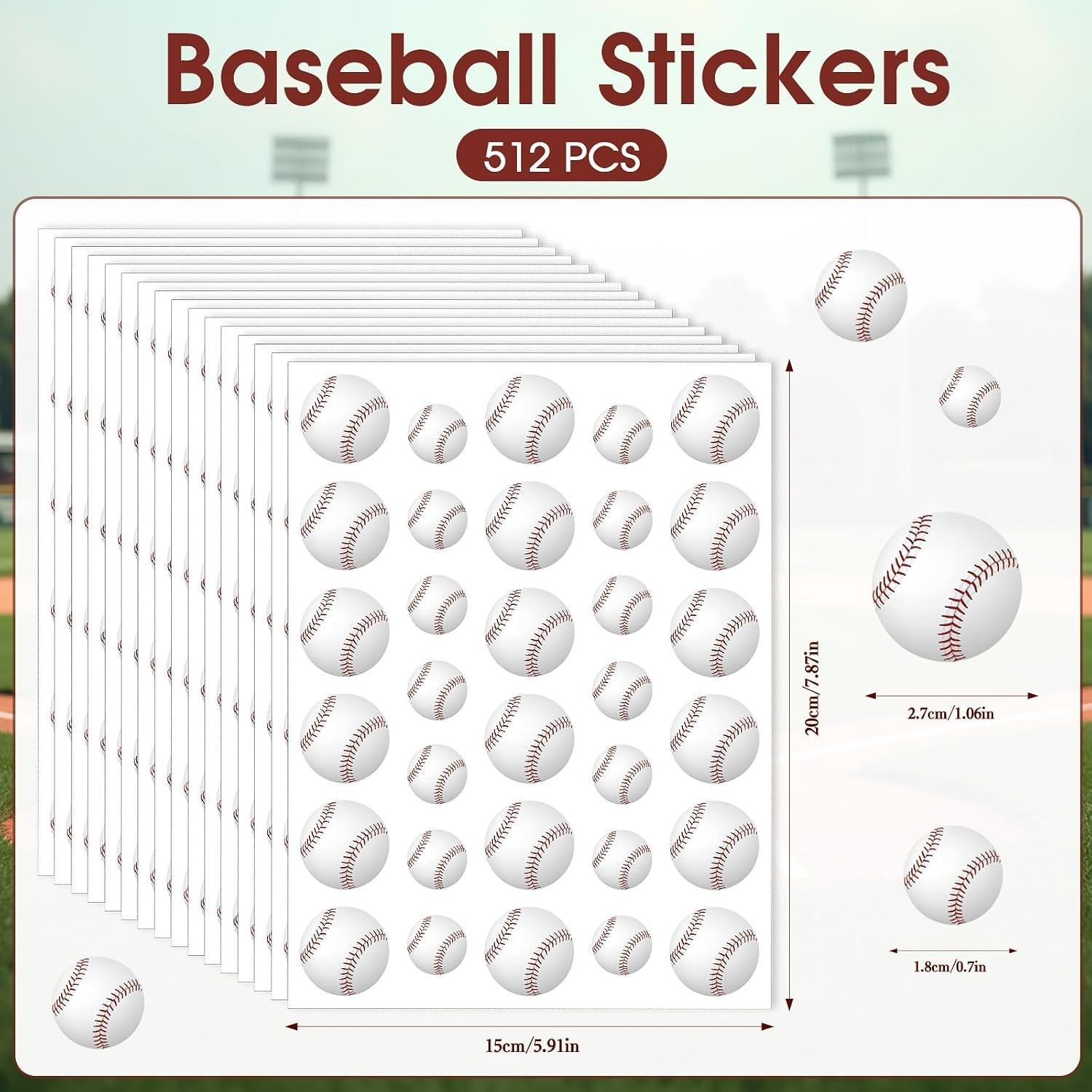 512Pcs Baseball Stickers Kids Self-Adhesive Water-Repellent Sports Helmet