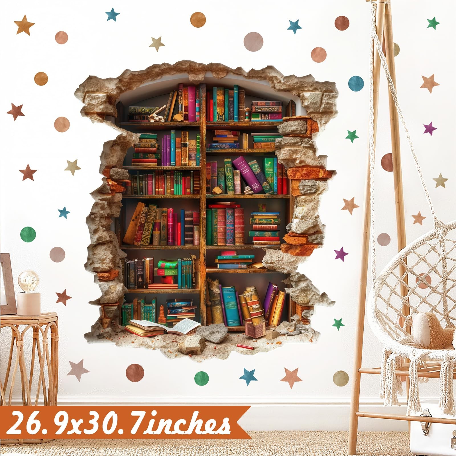 Large Vintage Book Wall Stickers 3D Broken Wall Decals Peel and Stick Reading…