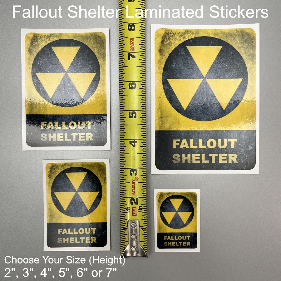 Distressed Fallout Shelter Laminated Stickers Choose Size 2" to 7" Tall